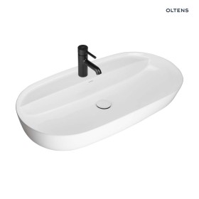 Oltens Hamnes Thin umywalka 80x40 cm nablatowa owalna z powłoką SmartClean biała 41815000