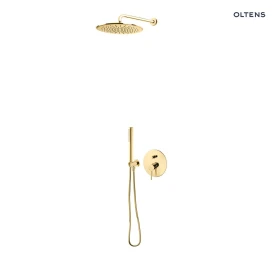 Zestaw Oltens Molle bateria podtynkowa z deszczownicą 30 cm Vindel i kompletem prysznicowym Ume złoty połysk 36600800