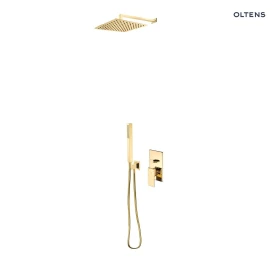 Zestaw Oltens Gota bateria podtynkowa z deszczownicą 30 cm Vindel (S) i kompletem prysznicowym Sog złoty połysk 36604800