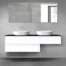 Oltens Vernal zestaw mebli łazienkowych 160 cm z blatem biały połysk/czarny mat 68349000