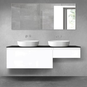 Oltens Vernal zestaw mebli łazienkowych 160 cm z blatem biały połysk/czarny mat 68353000