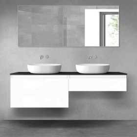 Oltens Vernal zestaw mebli łazienkowych 160 cm z blatem biały połysk/czarny mat 68371000