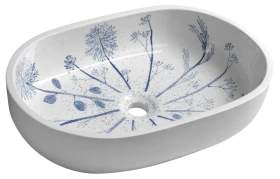 SAPHO PRIORI umywalka ceramiczna nablatowa 60x40cm, biała z niebieskim wzorem