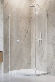Radaway Essenza Pro White PTJ kabina prysznicowa 100x100 cm pięciokątna lewa biały mat/szkło przezroczyste 10100000-04-01L/10100300-01-01